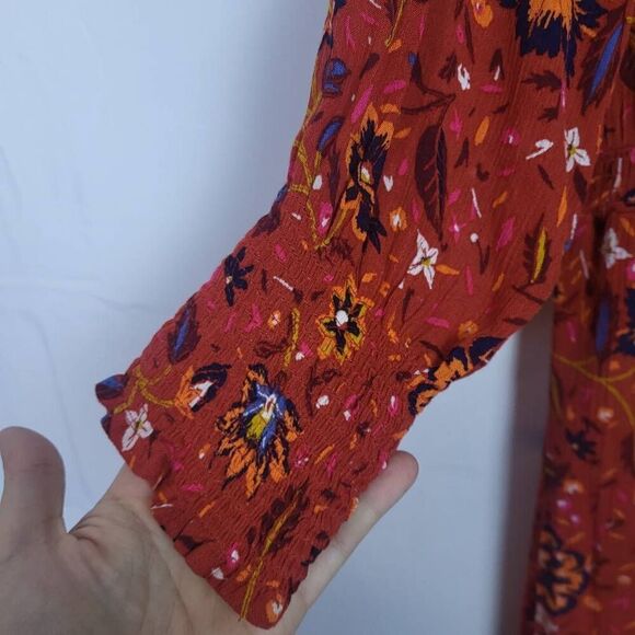 Old Navy Womens Floral Maxi Dress Red Size Large Petite Cottagecore Smocked Boho - Picture 4 of 9